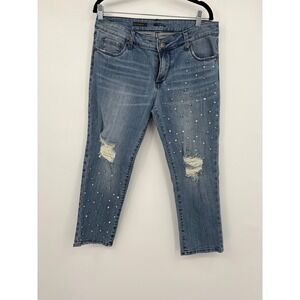 KUT from the Kloth Womens reese pearl Jean Embellished Distressed 12